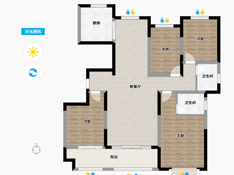 山东省-滨州市-海通·鹊水蓝庭-120.00-户型库-采光通风