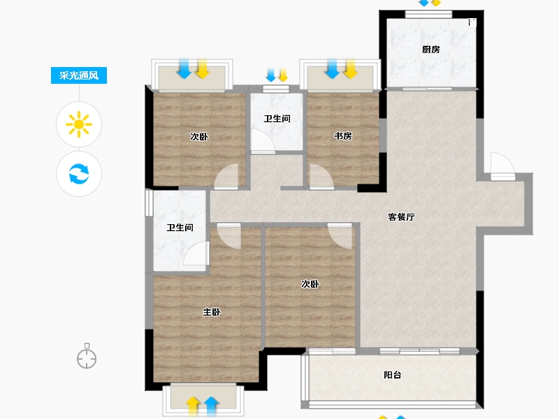 湖北省-武汉市-帝大御琨城-103.08-户型库-采光通风