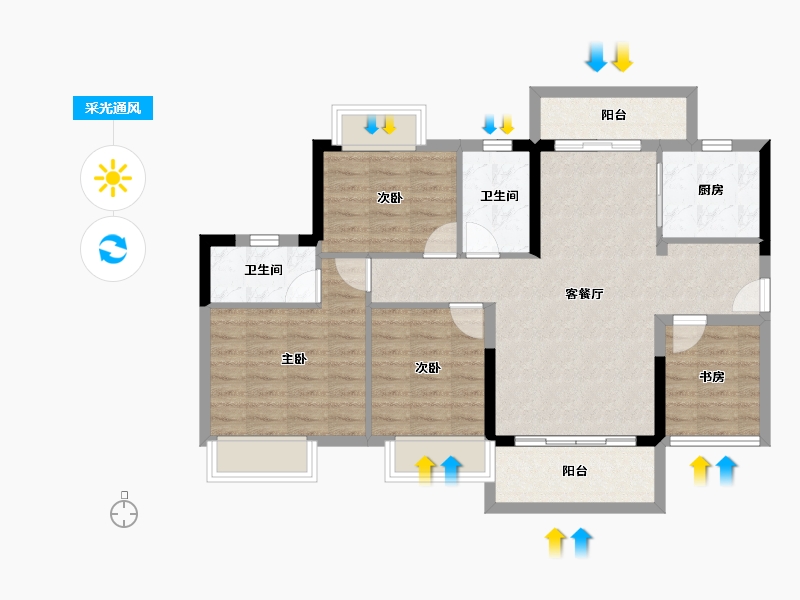 广东省-江门市-粤海壹桂府-86.45-户型库-采光通风