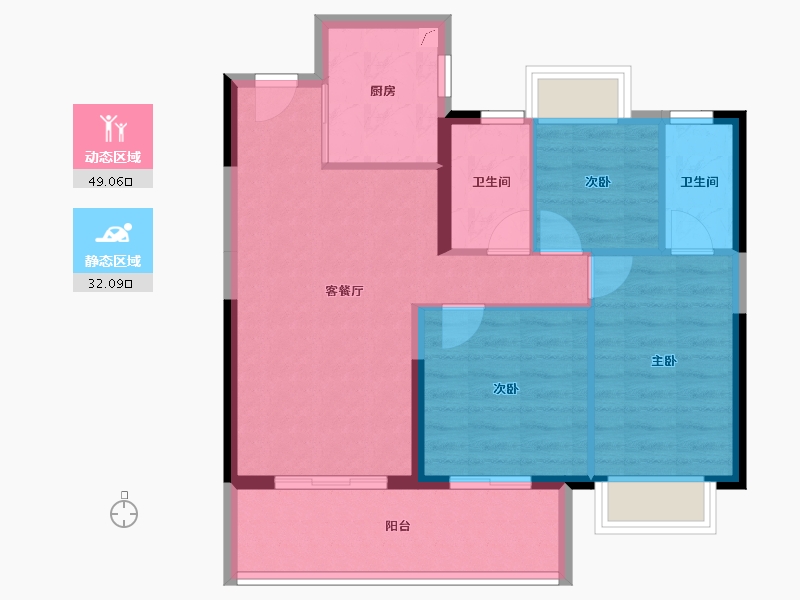 广东省-江门市-大悦城新悦锦云-72.77-户型库-动静分区