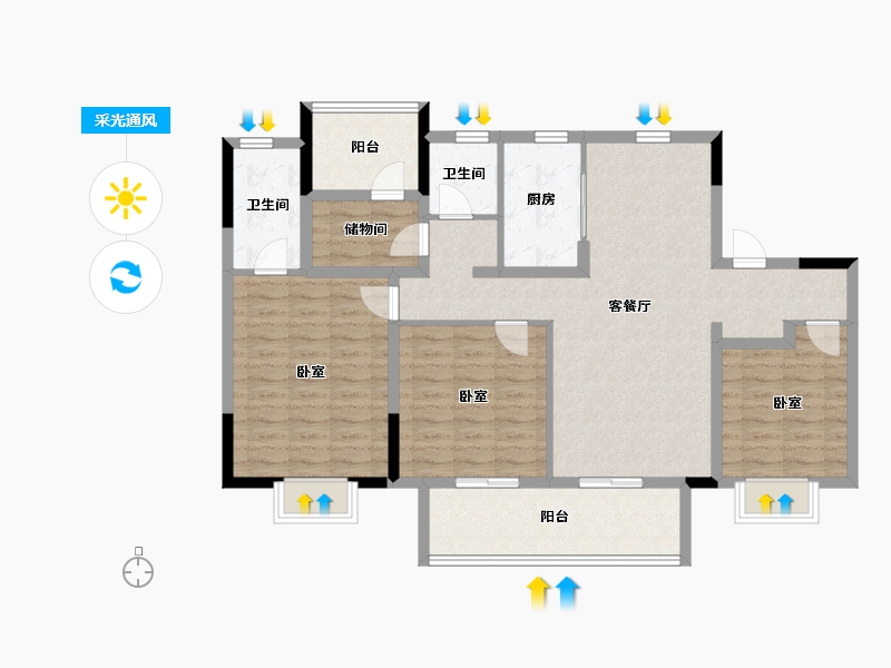 江苏省-苏州市-星樾名筑-108.00-户型库-采光通风