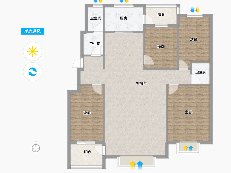 山东省-滨州市-泰山名郡-128.80-户型库-采光通风