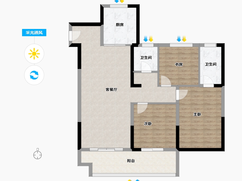 江苏省-盐城市-国投欧亚璟宸-102.87-户型库-采光通风