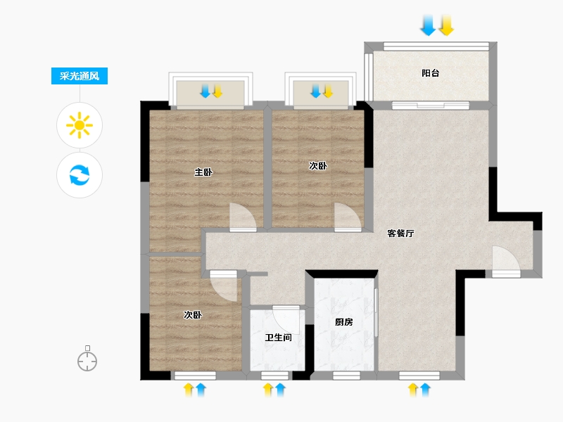 河南省-郑州市-洺悦家园-76.00-户型库-采光通风