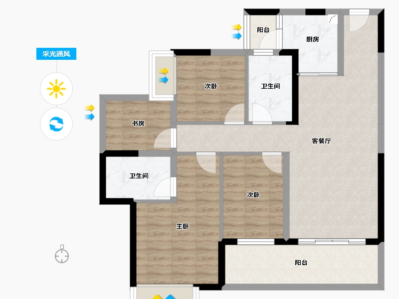 广东省-江门市-粤海壹桂府-89.88-户型库-采光通风