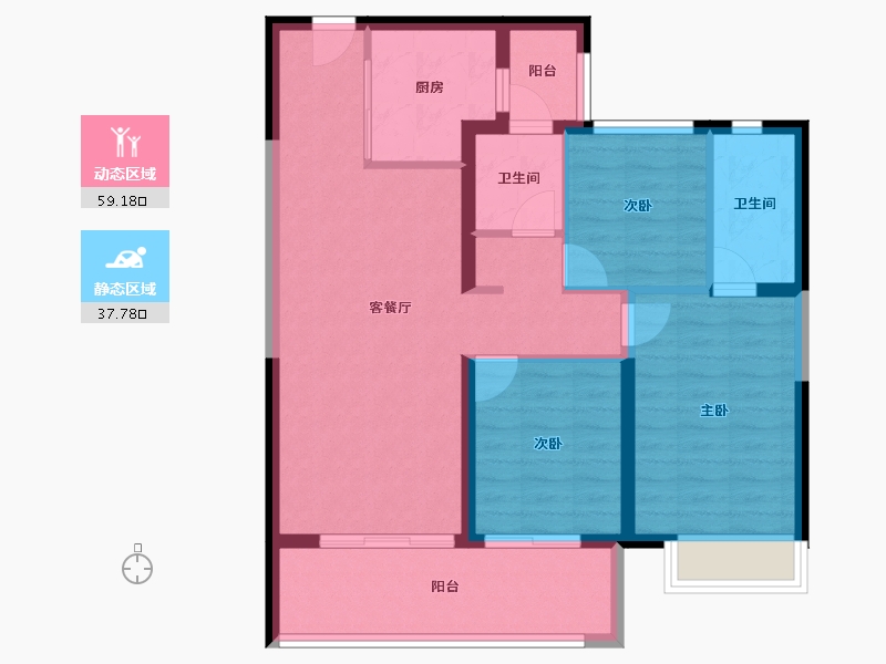 云南省-昆明市-七彩国际社区-86.84-户型库-动静分区