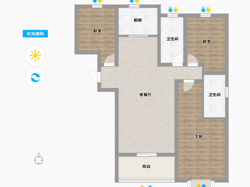 陕西省-西安市-盛唐长安-102.40-户型库-采光通风