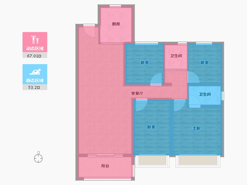 河南省-郑州市-碧桂园双湖城-108.01-户型库-动静分区