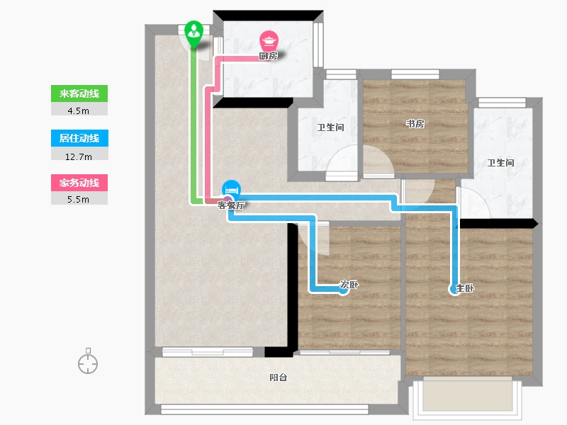 浙江省-杭州市-中天珺楠府-72.00-户型库-动静线