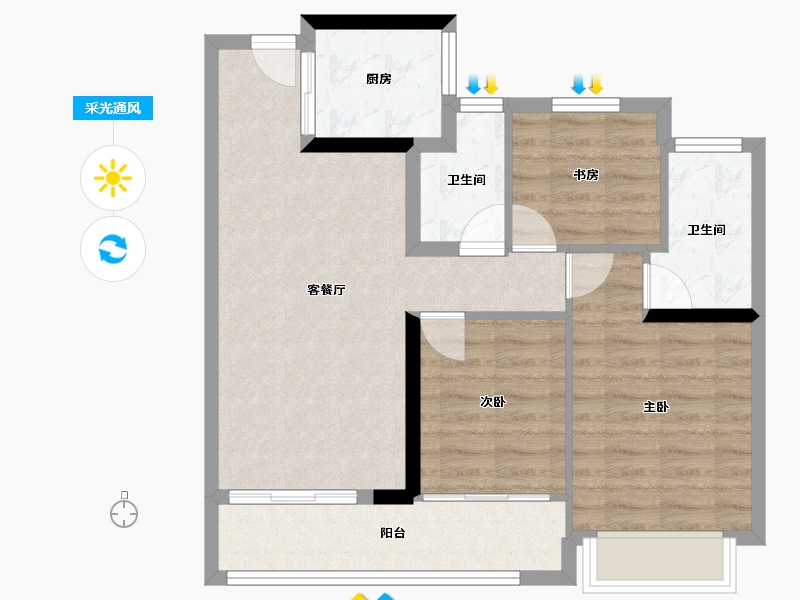 浙江省-杭州市-中天珺楠府-72.00-户型库-采光通风