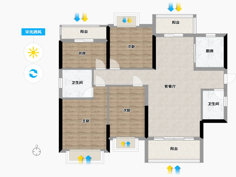 湖南省-长沙市-港湘铂玥-100.94-户型库-采光通风