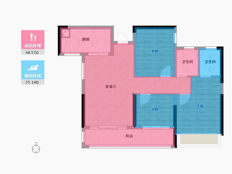 湖南省-湘西土家族苗族自治州-宏大十里书香-74.41-户型库-动静分区