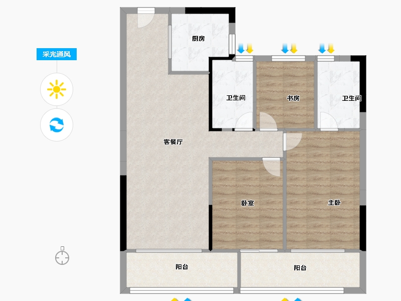 浙江省-温州市-绿城春月江澜-92.00-户型库-采光通风