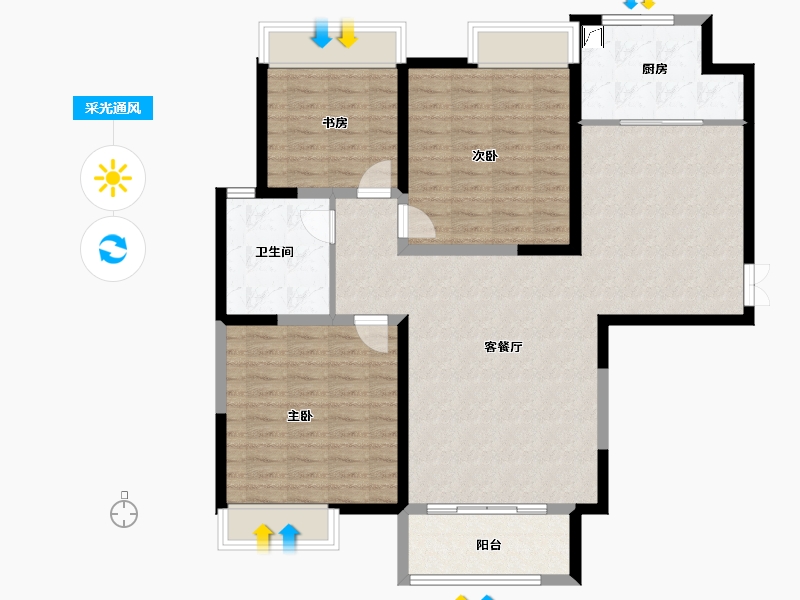 陕西省-西安市-白桦林溪-110.14-户型库-采光通风