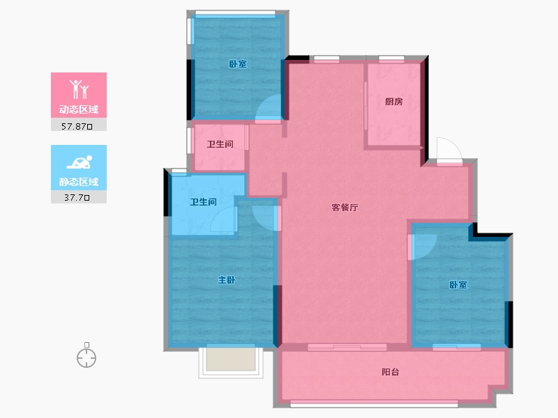 安徽省-合肥市-中梁世茂十里晴川-85.60-户型库-动静分区