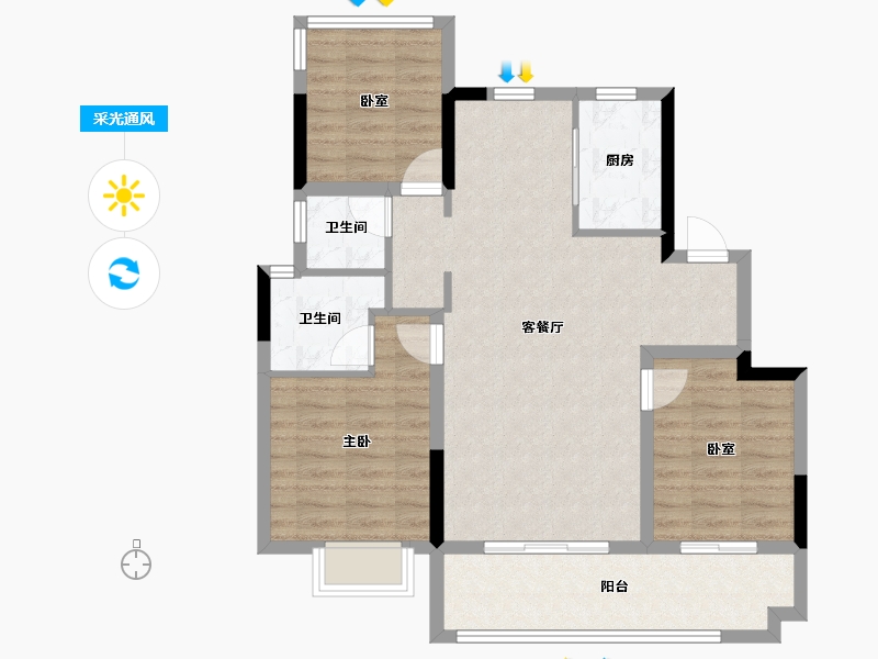 安徽省-合肥市-中梁世茂十里晴川-85.60-户型库-采光通风