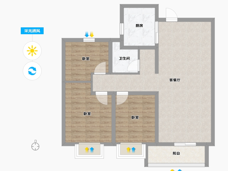 陕西省-西安市-盛唐长安-77.60-户型库-采光通风