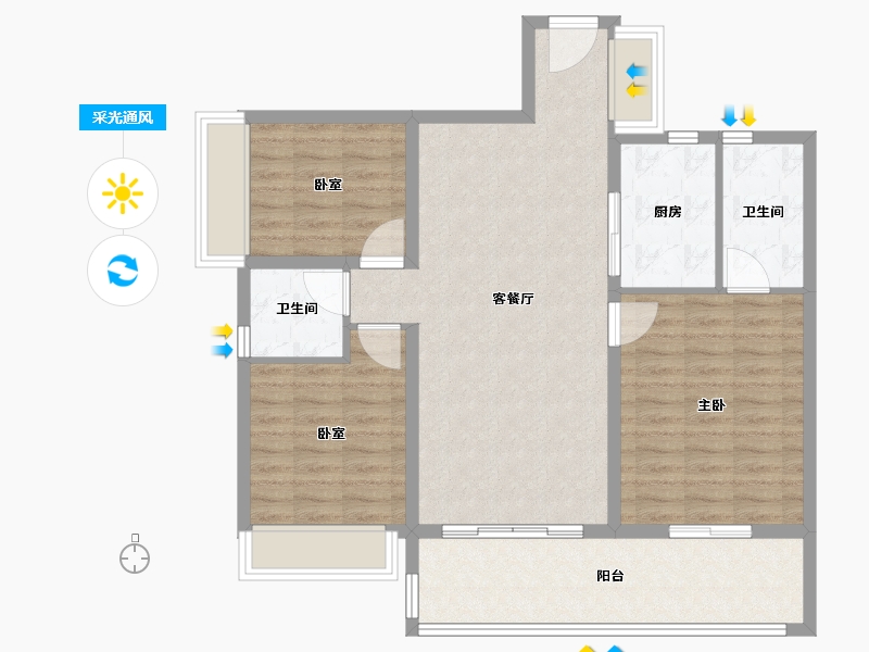 河南省-郑州市-碧桂园双湖城-96.00-户型库-采光通风