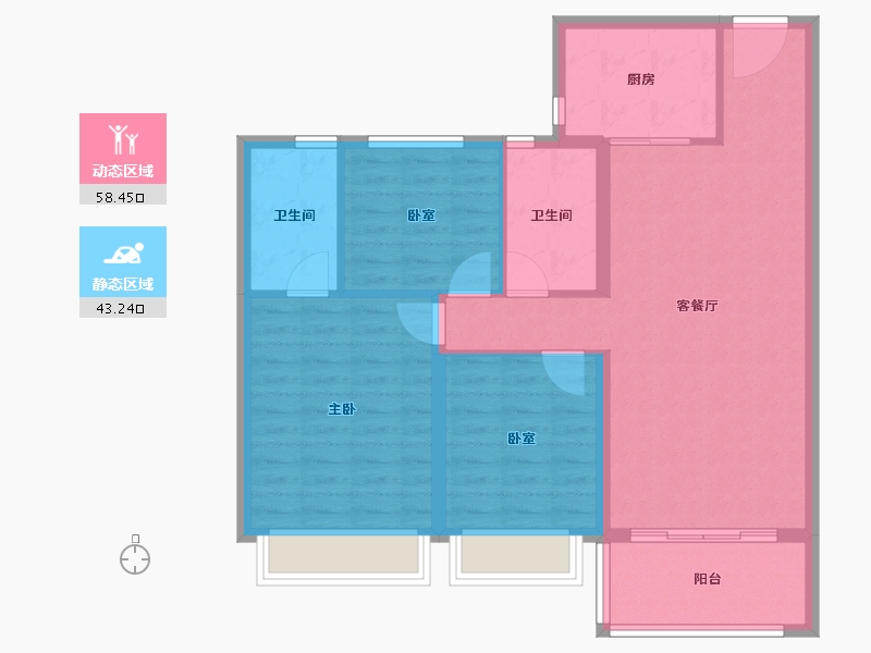 河南省-郑州市-碧桂园双湖城-92.00-户型库-动静分区