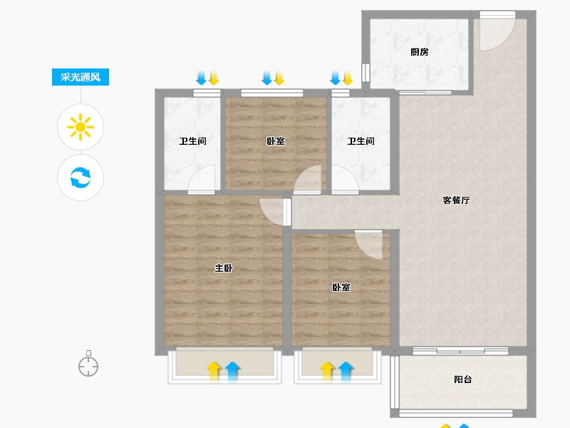 河南省-郑州市-碧桂园双湖城-92.00-户型库-采光通风