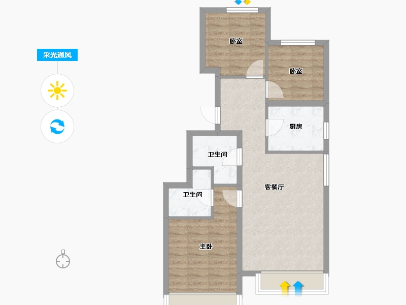 河北省-保定市-熙悦九里-66.59-户型库-采光通风