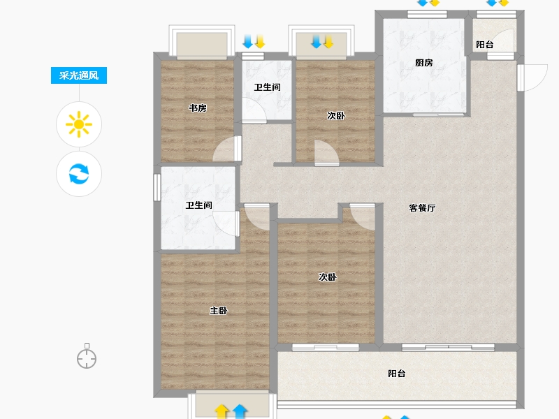 云南省-昆明市-七彩国际社区-115.67-户型库-采光通风