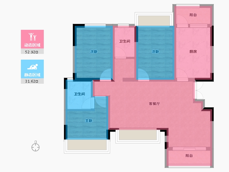 四川省-绵阳市-东辰江畔悦府-73.80-户型库-动静分区