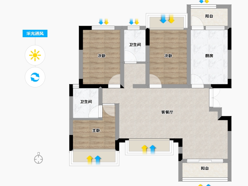 四川省-绵阳市-东辰江畔悦府-73.80-户型库-采光通风