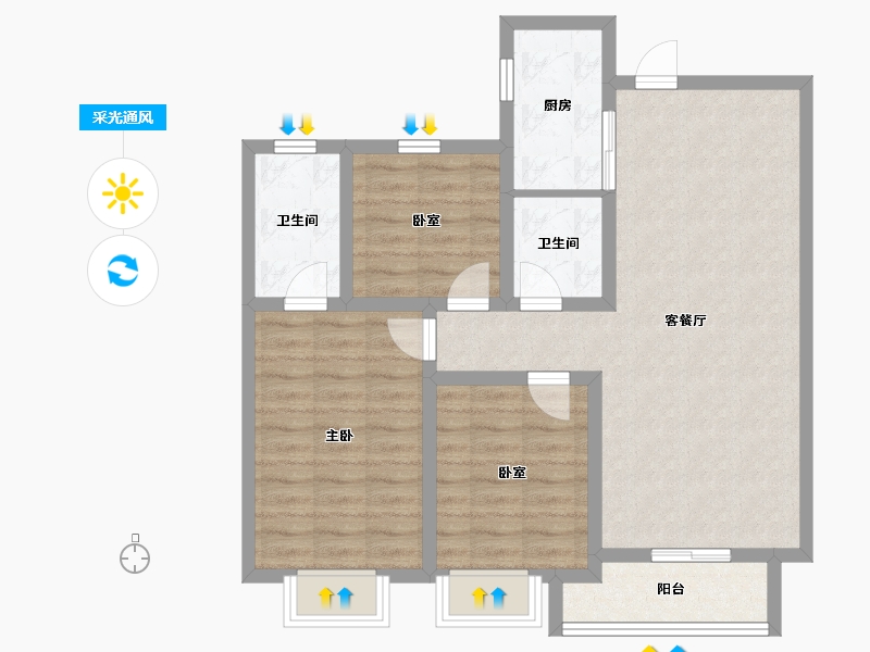 陕西省-西安市-盛唐长安-84.00-户型库-采光通风