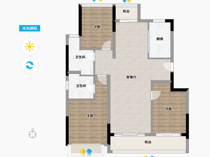 浙江省-舟山市-绿城晓风印月花园-99.67-户型库-采光通风