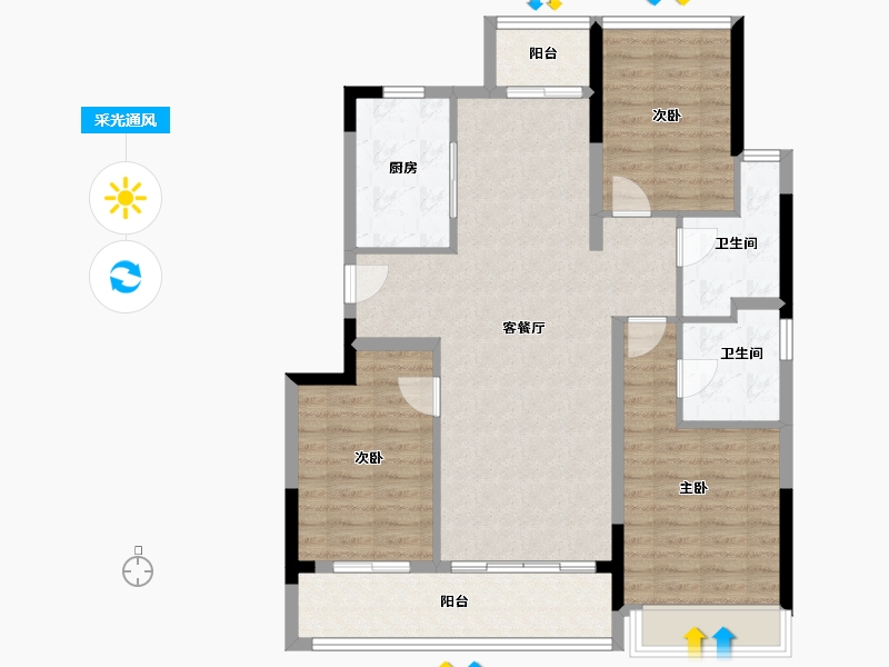 浙江省-舟山市-绿城晓风印月花园-99.67-户型库-采光通风