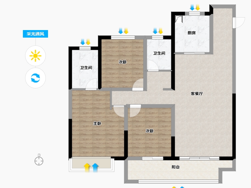 山东省-滨州市-中梁众成·拾光九樾-109.59-户型库-采光通风