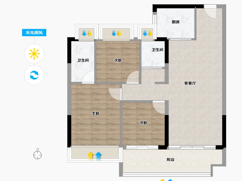 福建省-莆田市-碧桂园天城-80.57-户型库-采光通风