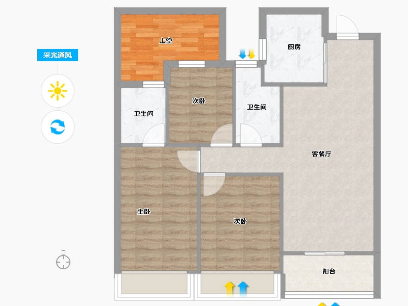 浙江省-杭州市-西房良语云缦-77.47-户型库-采光通风