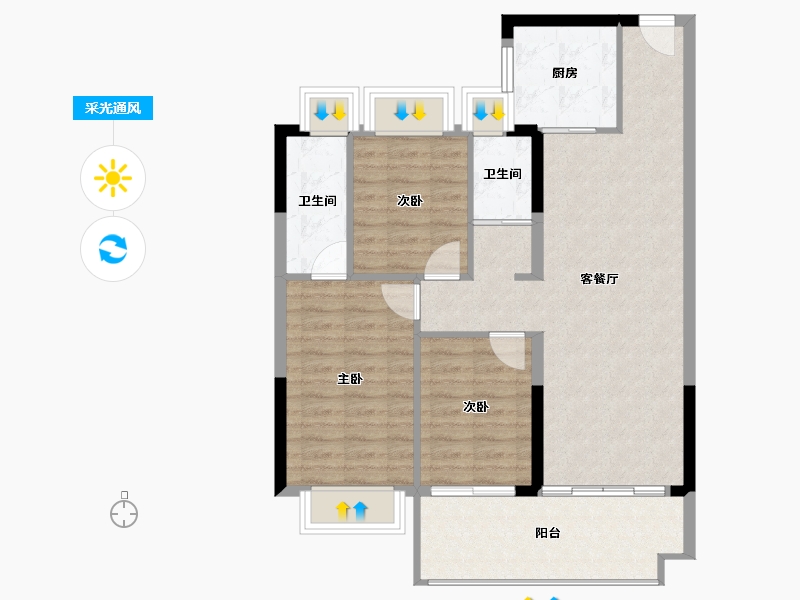 福建省-莆田市-碧桂园天城-85.65-户型库-采光通风