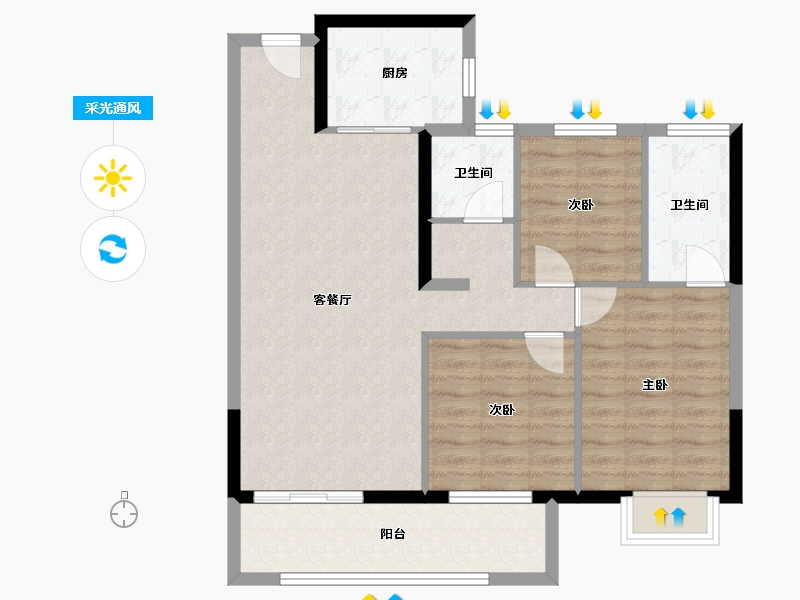 湖北省-武汉市-交投合盛嘉园-85.37-户型库-采光通风