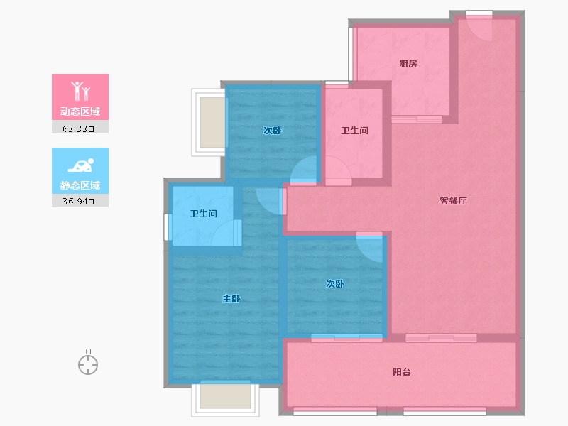 云南省-玉溪市-环球融创蔚蓝城-88.61-户型库-动静分区