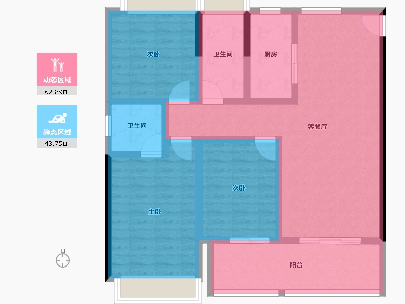 云南省-玉溪市-环球融创蔚蓝城-94.66-户型库-动静分区