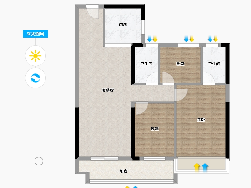 湖北省-荆门市-碧桂园楚悦台-81.45-户型库-采光通风