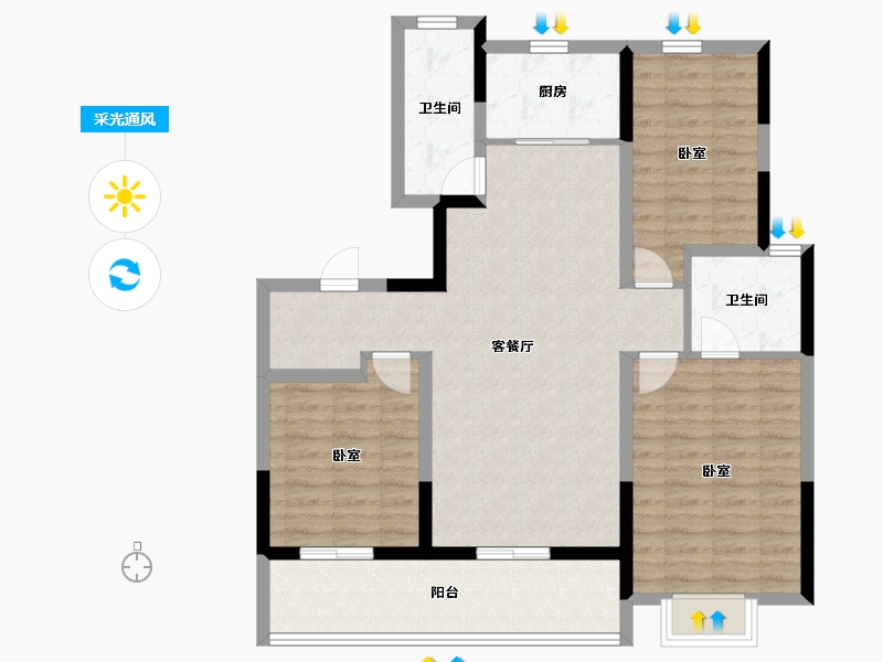 河南省-郑州市-思念果岭·岭尚桃源-100.00-户型库-采光通风