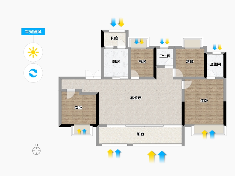 云南省-玉溪市-富康城·伴山云麓-106.31-户型库-采光通风