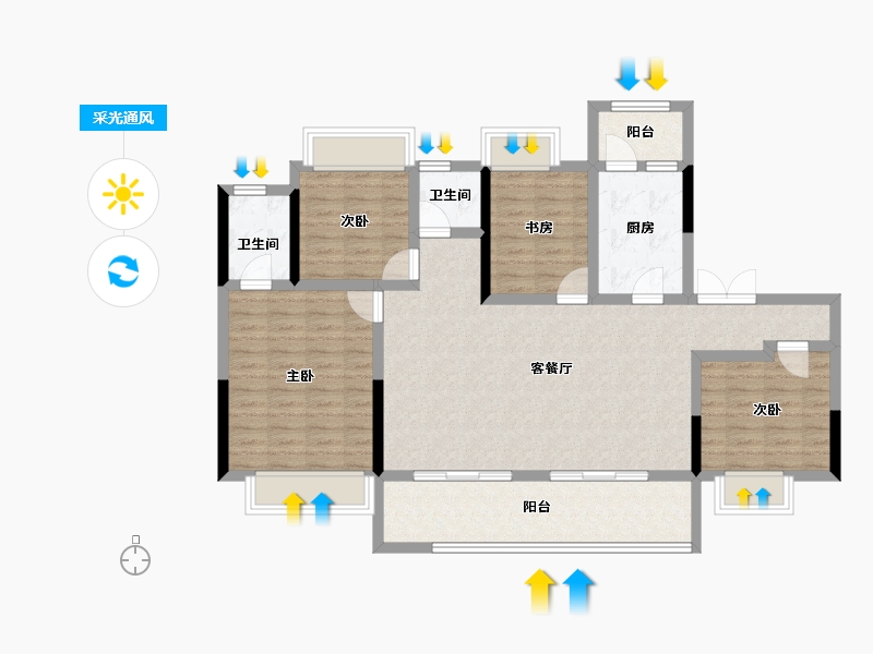 云南省-玉溪市-富康城·伴山云麓-110.96-户型库-采光通风