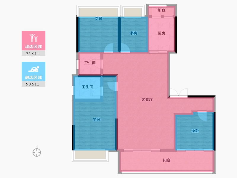 云南省-玉溪市-富康城·伴山云麓-111.40-户型库-动静分区