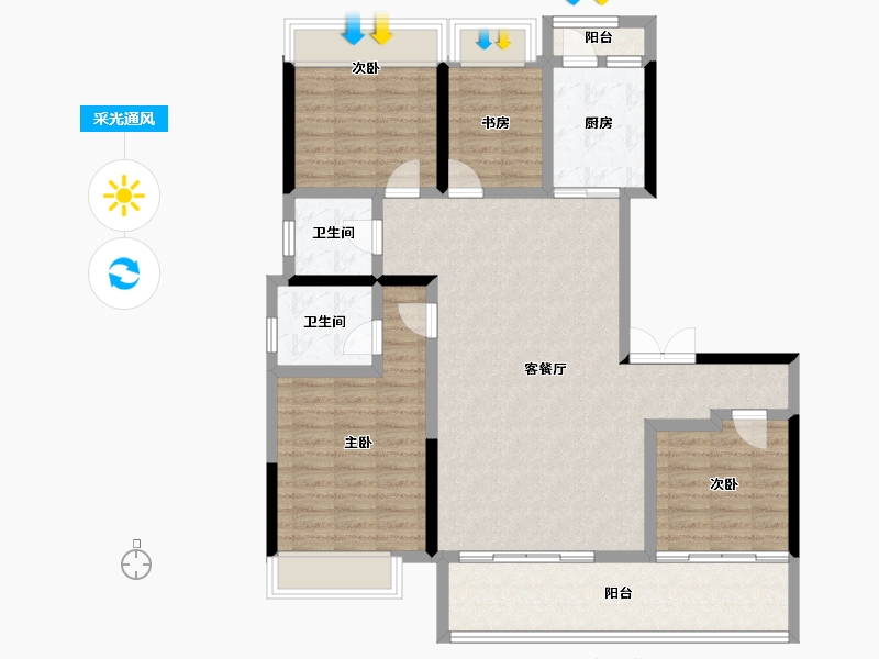 云南省-玉溪市-富康城·伴山云麓-111.40-户型库-采光通风