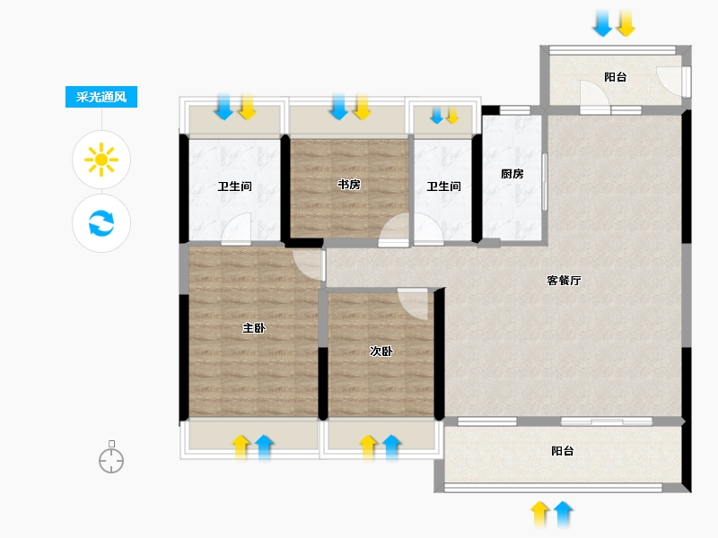 湖北省-荆门市-碧桂园楚悦台-105.26-户型库-采光通风