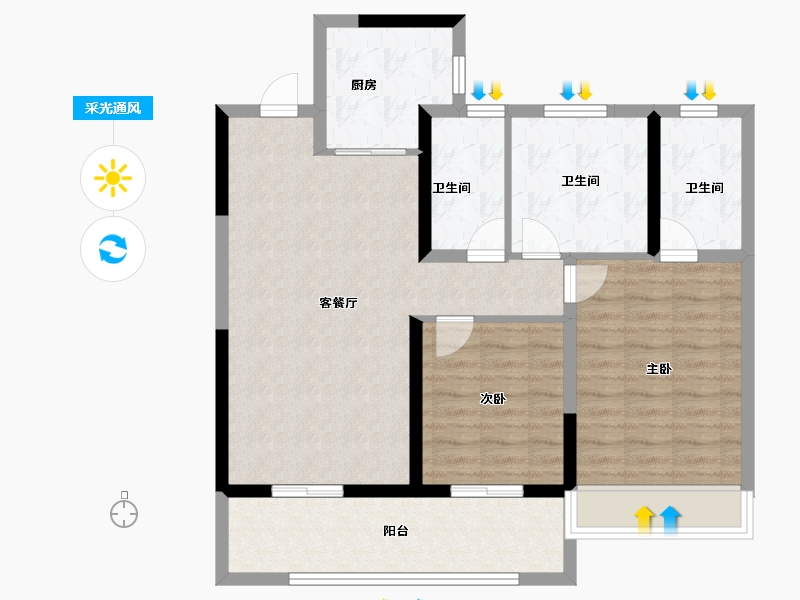 江苏省-南京市-颐和铂岸江璟-88.00-户型库-采光通风