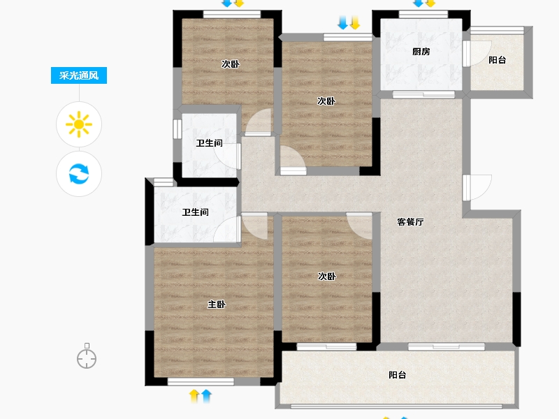 四川省-成都市-经典唐安府-103.97-户型库-采光通风