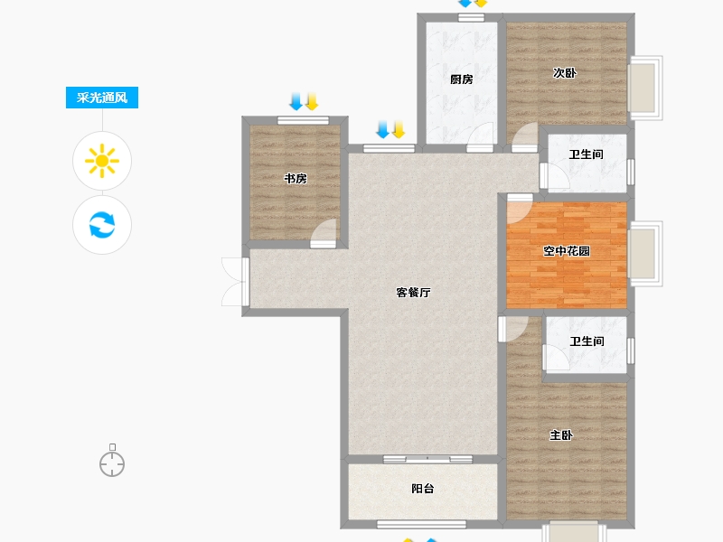 陕西省-渭南市-名门世园-128.00-户型库-采光通风