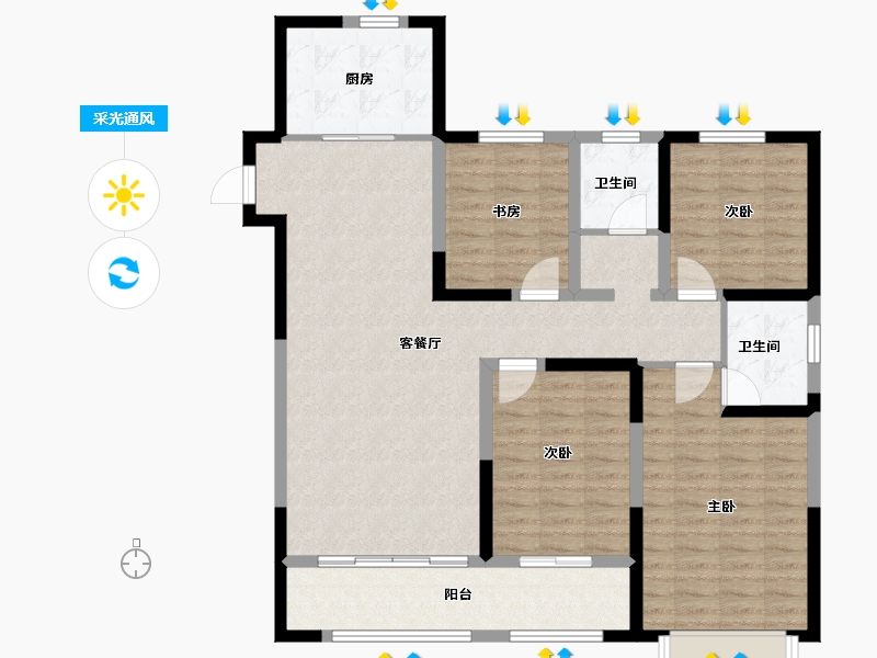 山东省-滨州市-海通·鹊水蓝庭-116.00-户型库-采光通风