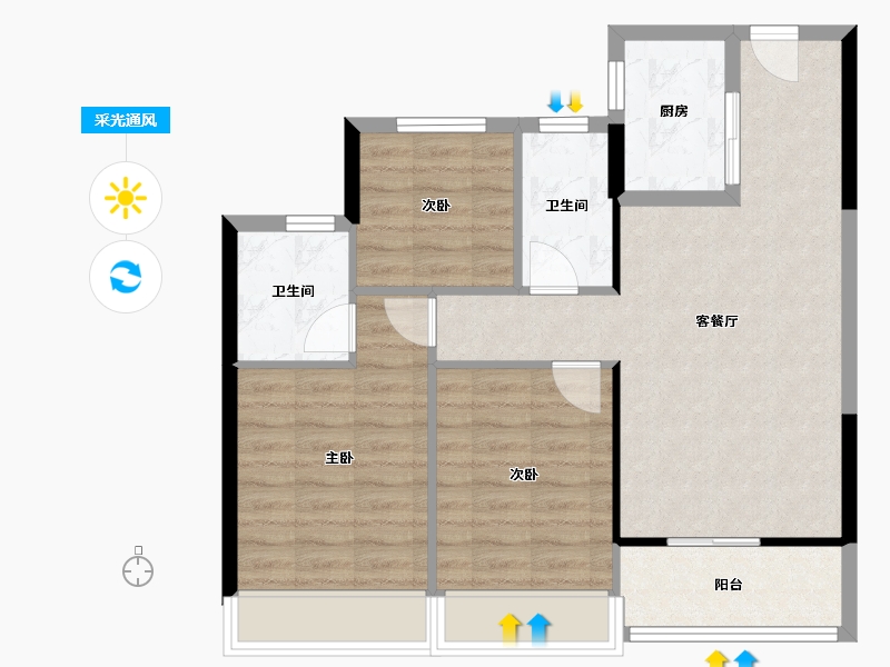 浙江省-杭州市-绿地潮悦江山城-74.44-户型库-采光通风